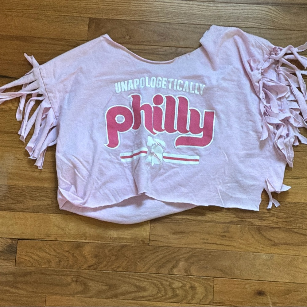 Unapologetically Philly Pink Fringe Crop Tee
